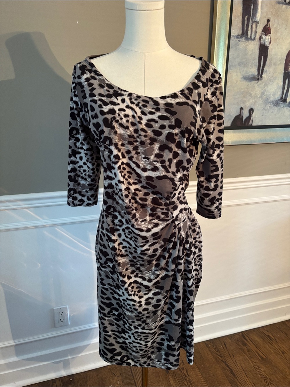 Source Unknown Black & Gray Animal Print Midi Dress